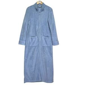 LL Bean Wicked Plush Full Zip Front Long Robe Womens M Blue Cozy Fleece Lounge